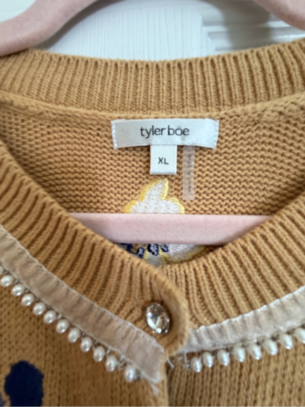 Stunning Tyler Boe Gold Floral Embroidered Cardigan Sweater -